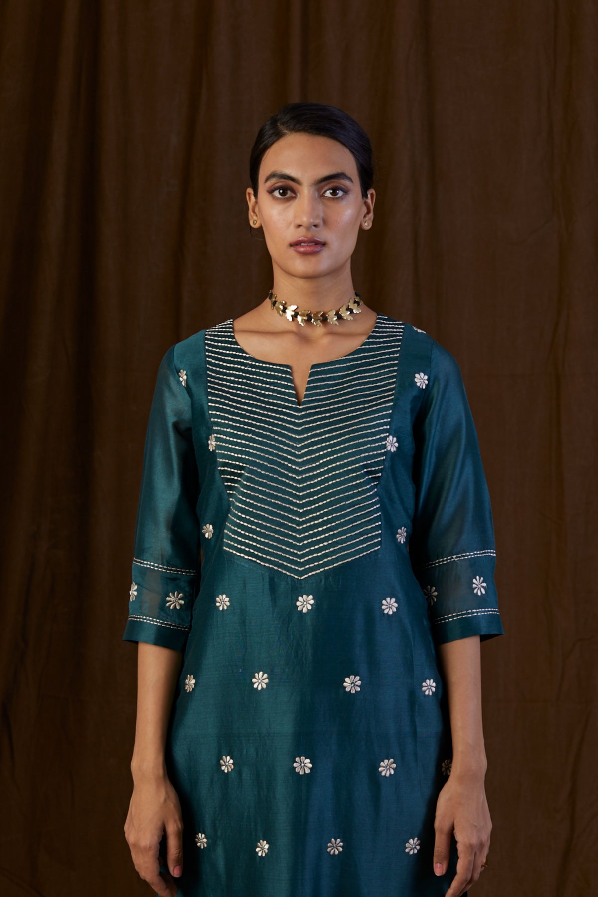 Dark Green Yolk Embroidered Kurta Set