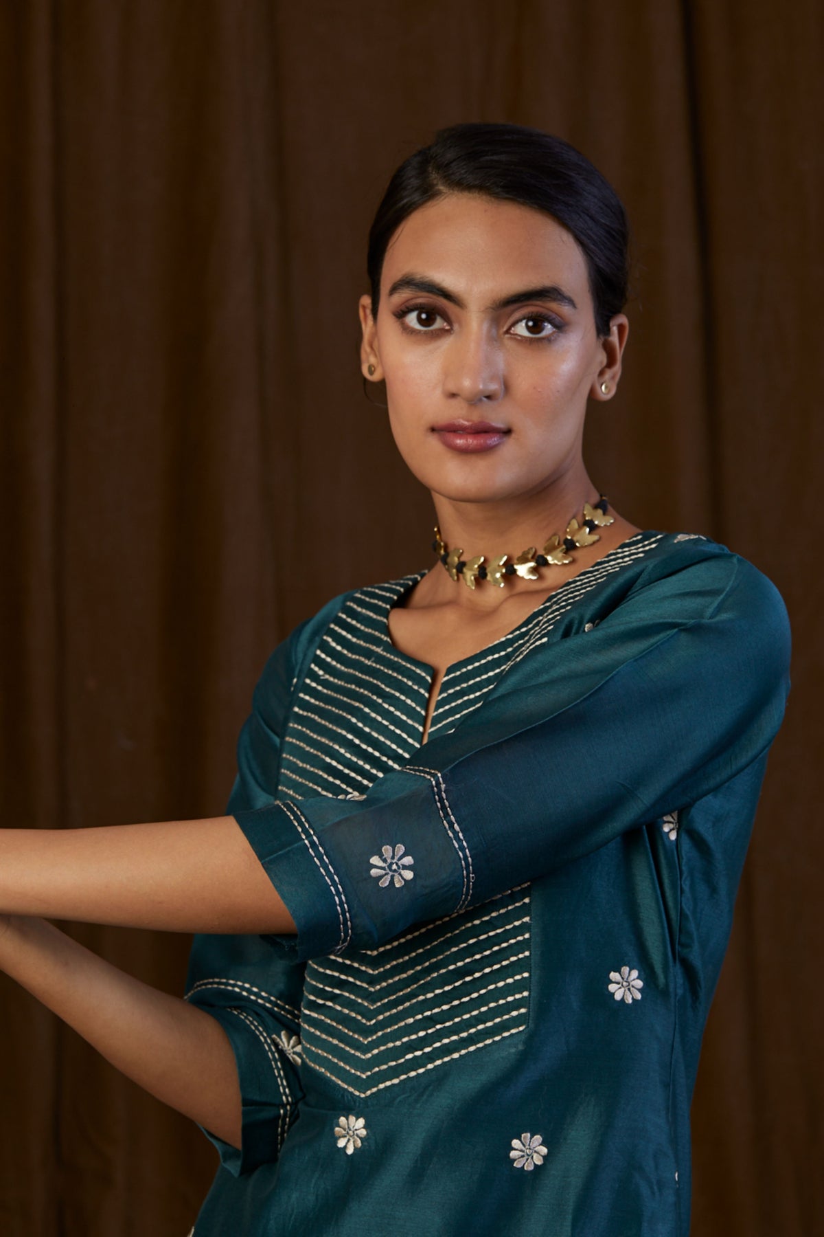 Dark Green Yolk Embroidered Kurta Set