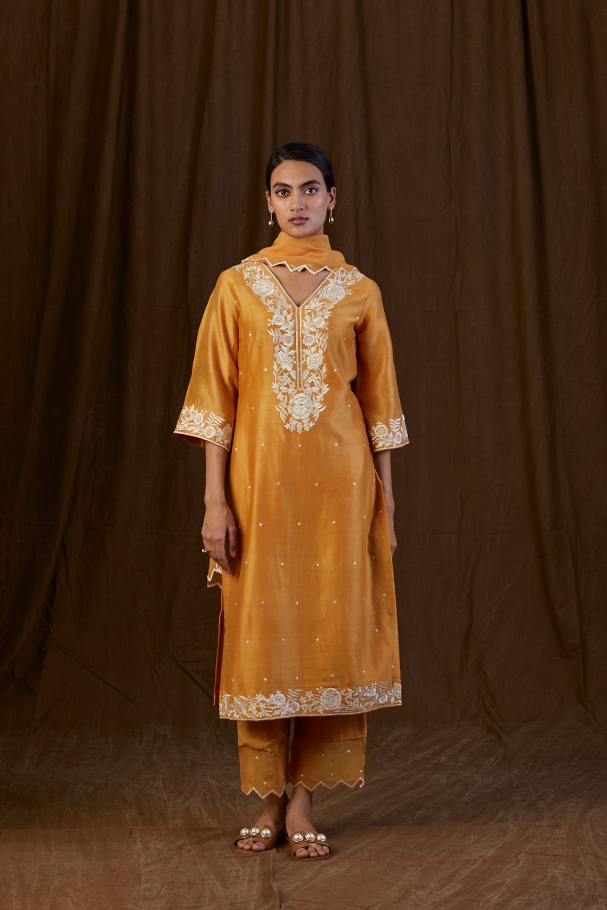 Mustard Embroidered Kurta Set
