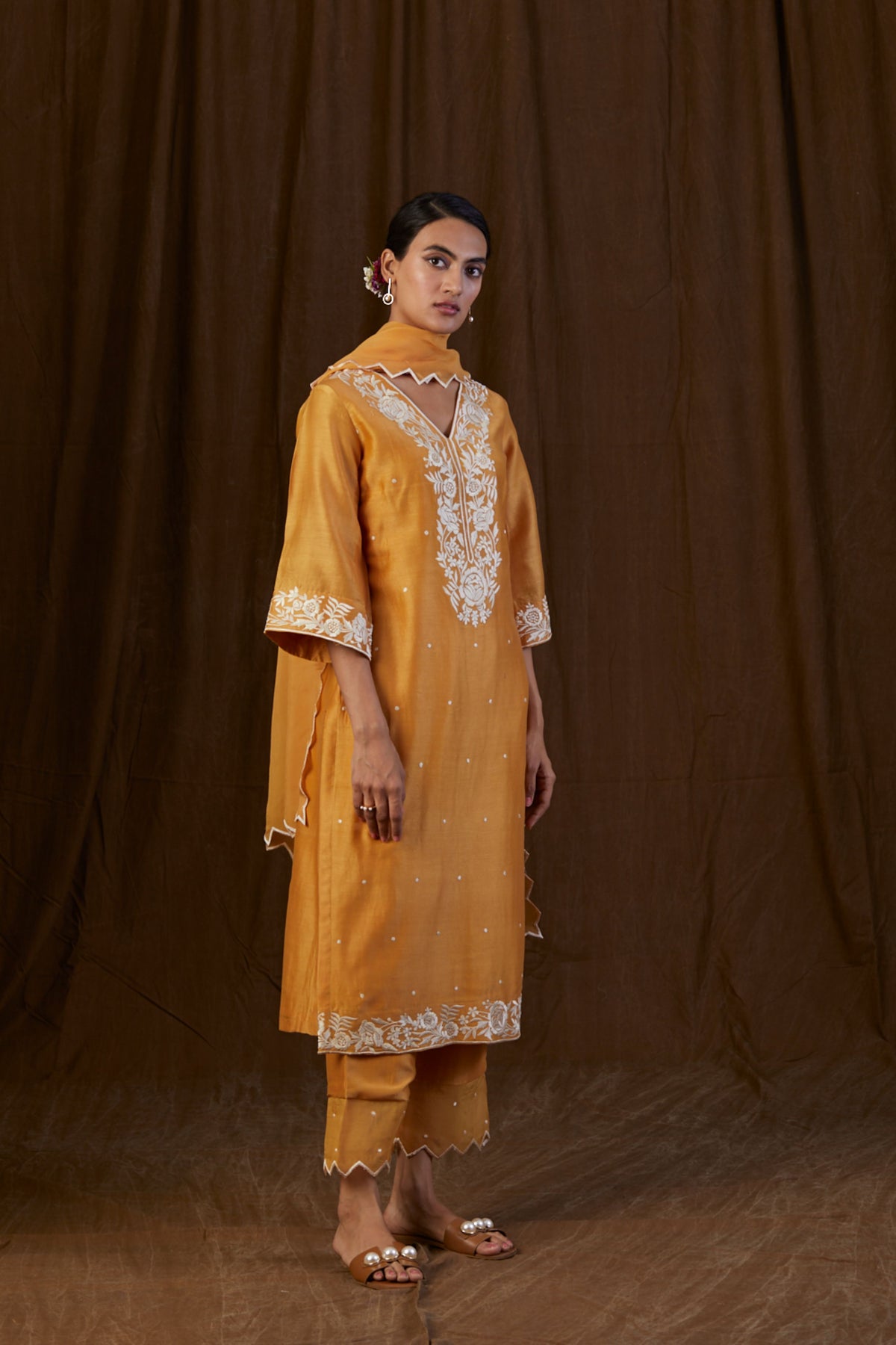 Mustard Embroidered Kurta Set