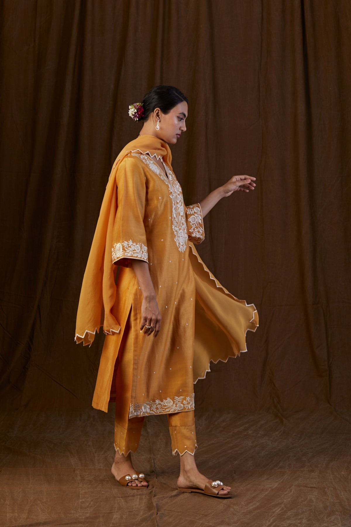 Mustard Embroidered Kurta Set