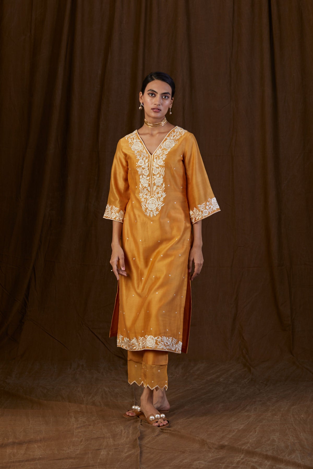 Mustard Embroidered Kurta Set