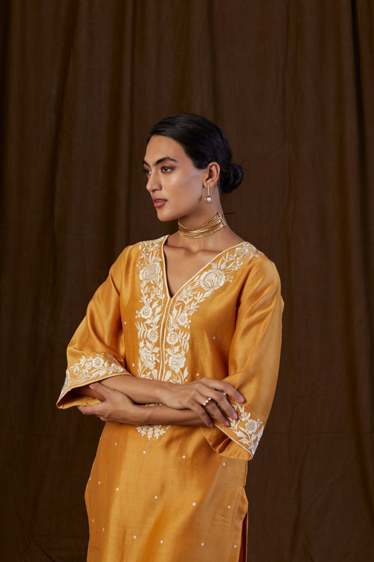 Mustard Embroidered Kurta Set