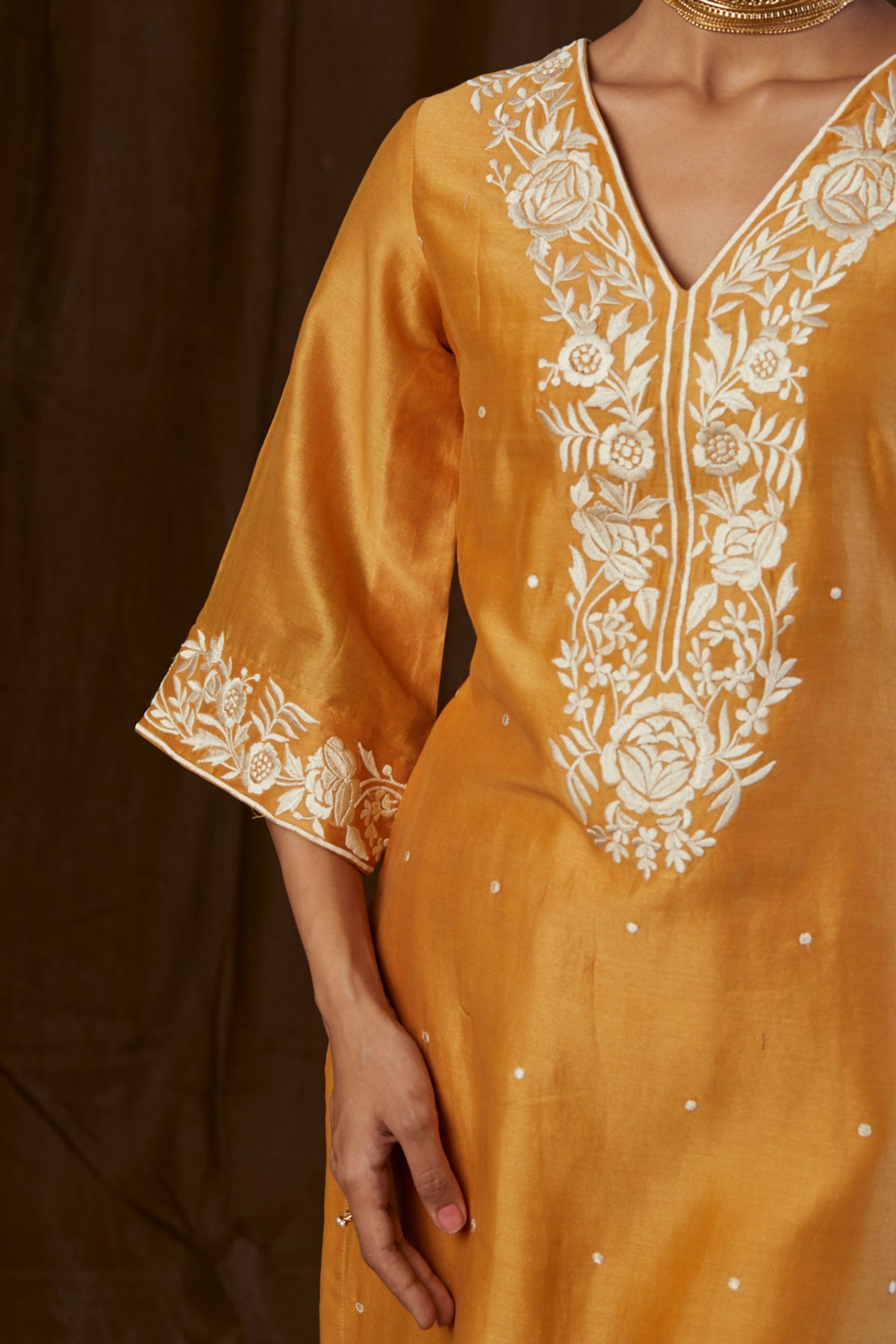 Mustard Embroidered Kurta Set