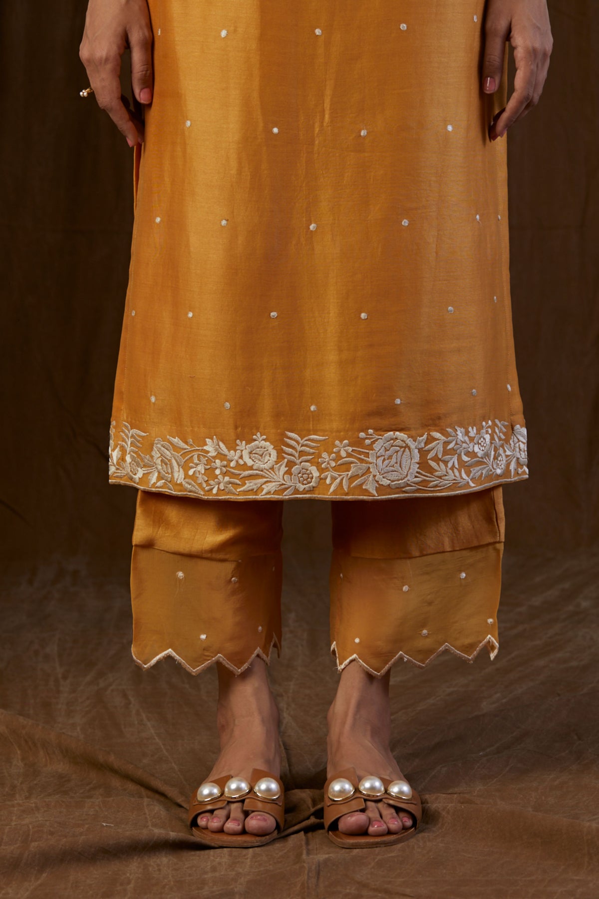 Mustard Embroidered Kurta Set
