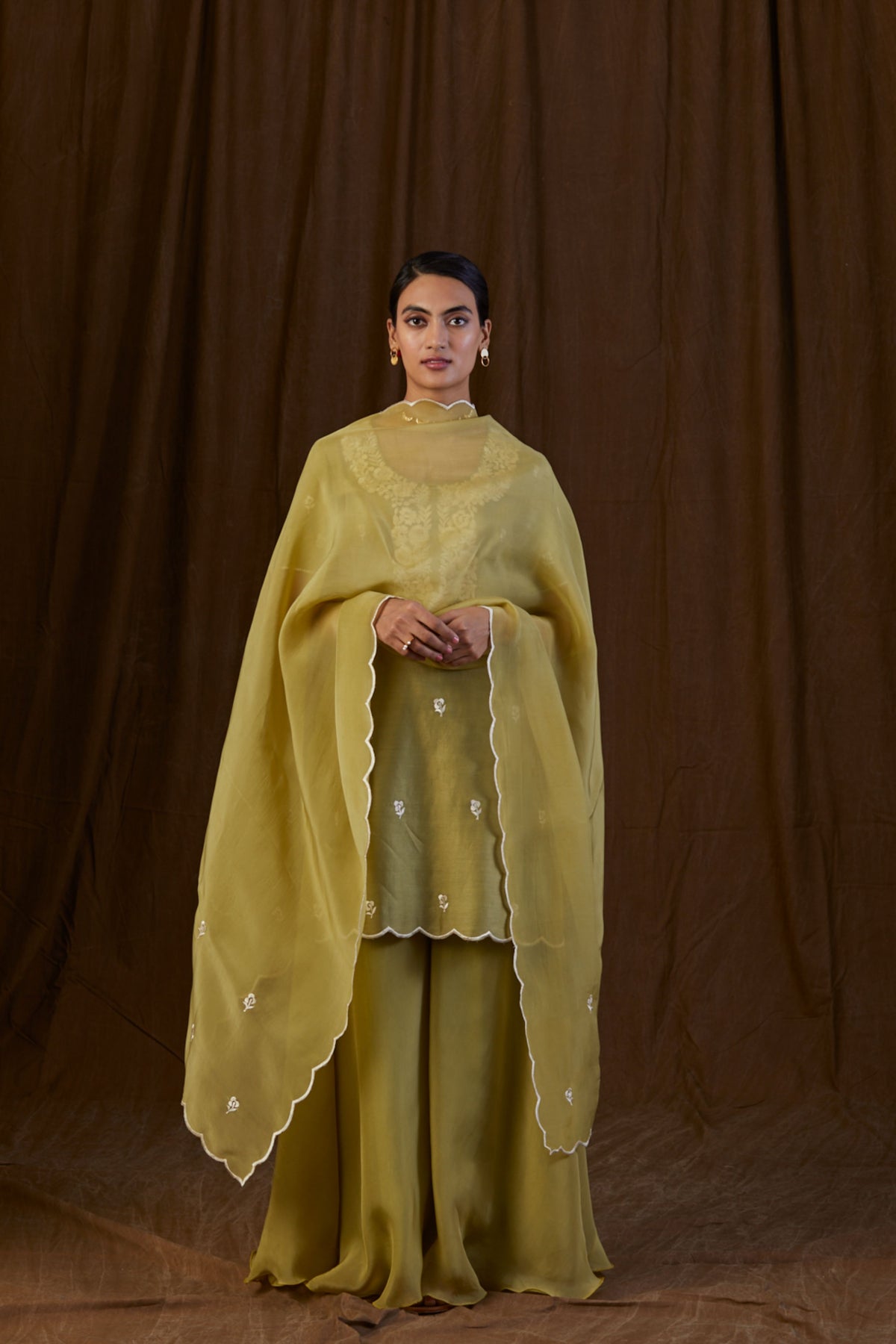 Olive Green Floral Sharara Set