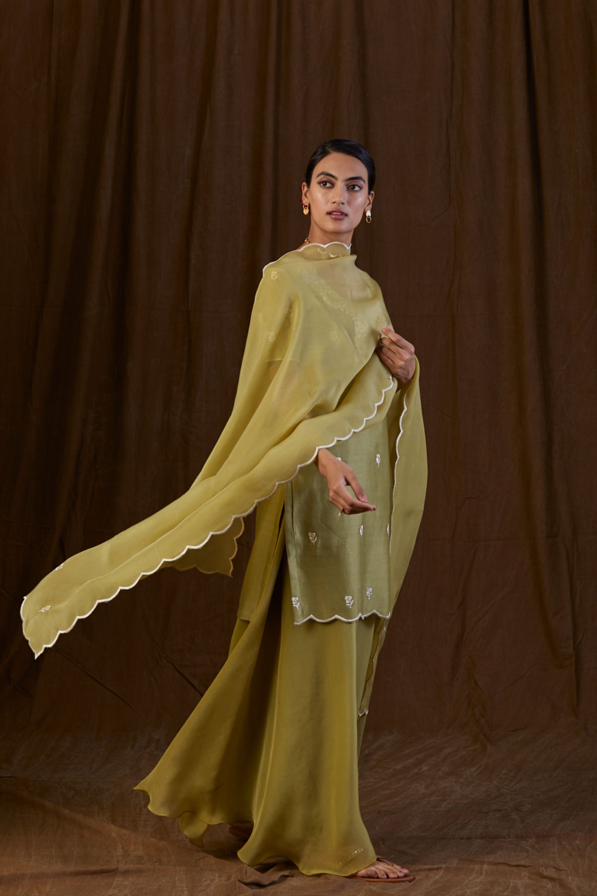 Olive Green Floral Sharara Set