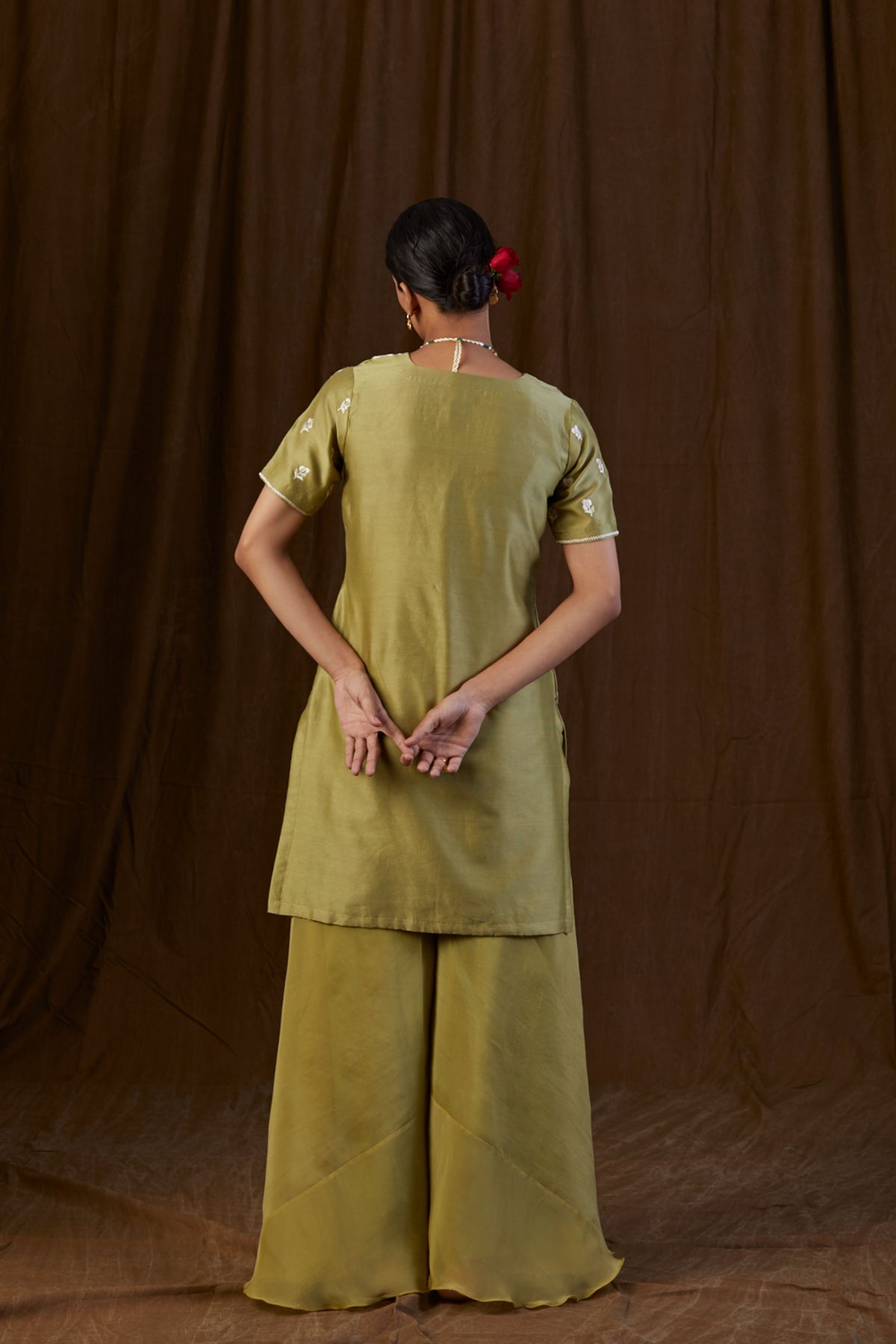 Olive Green Floral Sharara Set