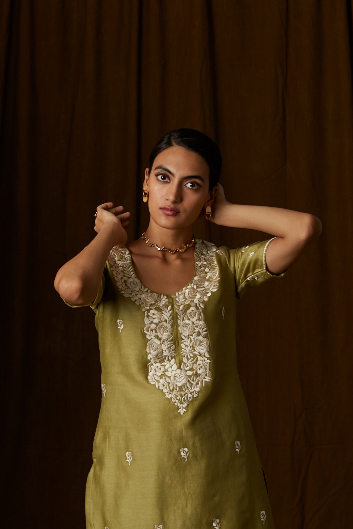 Olive Green Floral Sharara Set