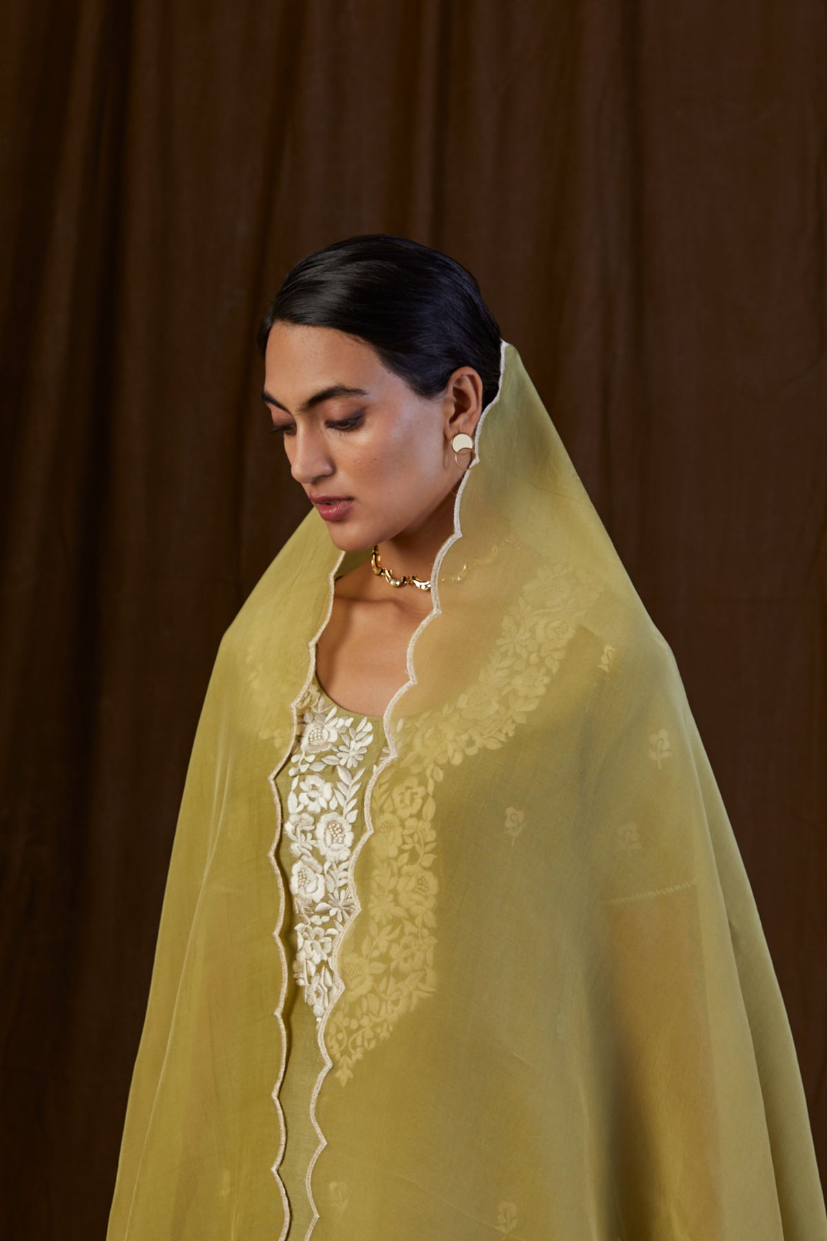Olive Green Floral Sharara Set