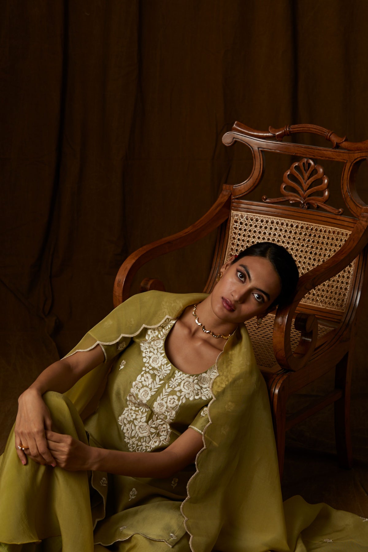 Olive Green Floral Sharara Set