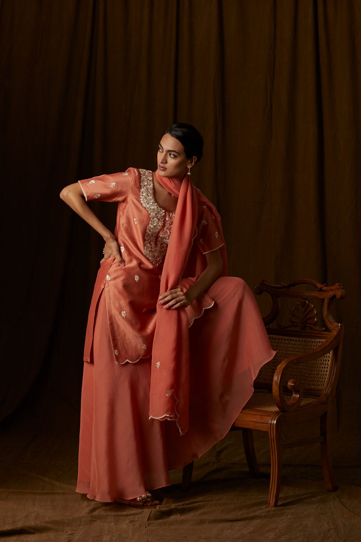 Rust Orange Floral Sharara Set