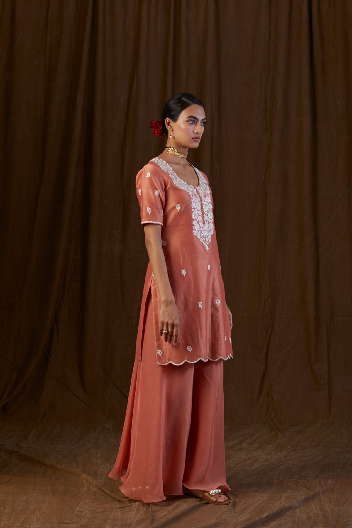 Rust Orange Floral Sharara Set