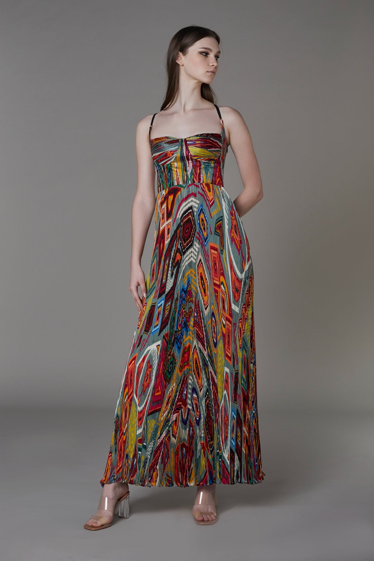 Multicolour booti print bustier dress