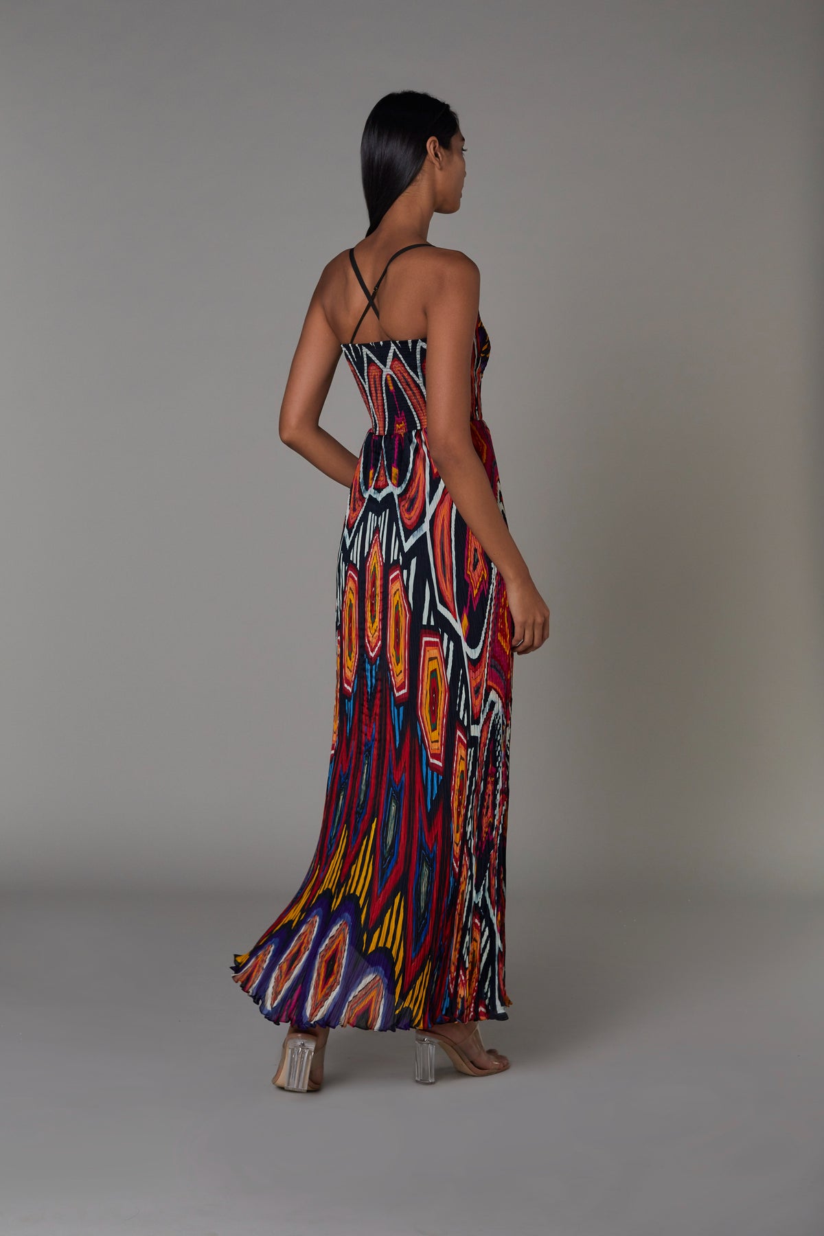 Afghani print asymmetric bustier dress