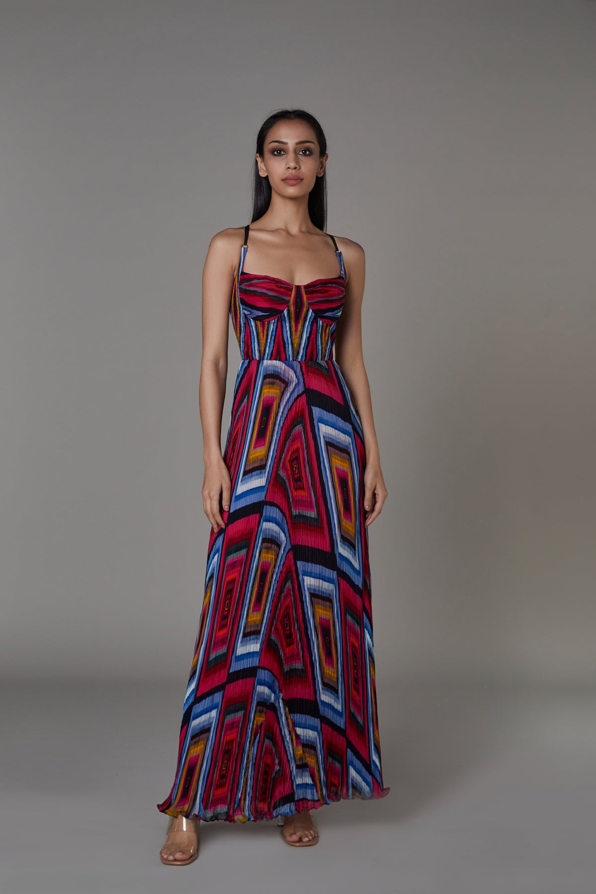 Pink blue diamond bustier dress