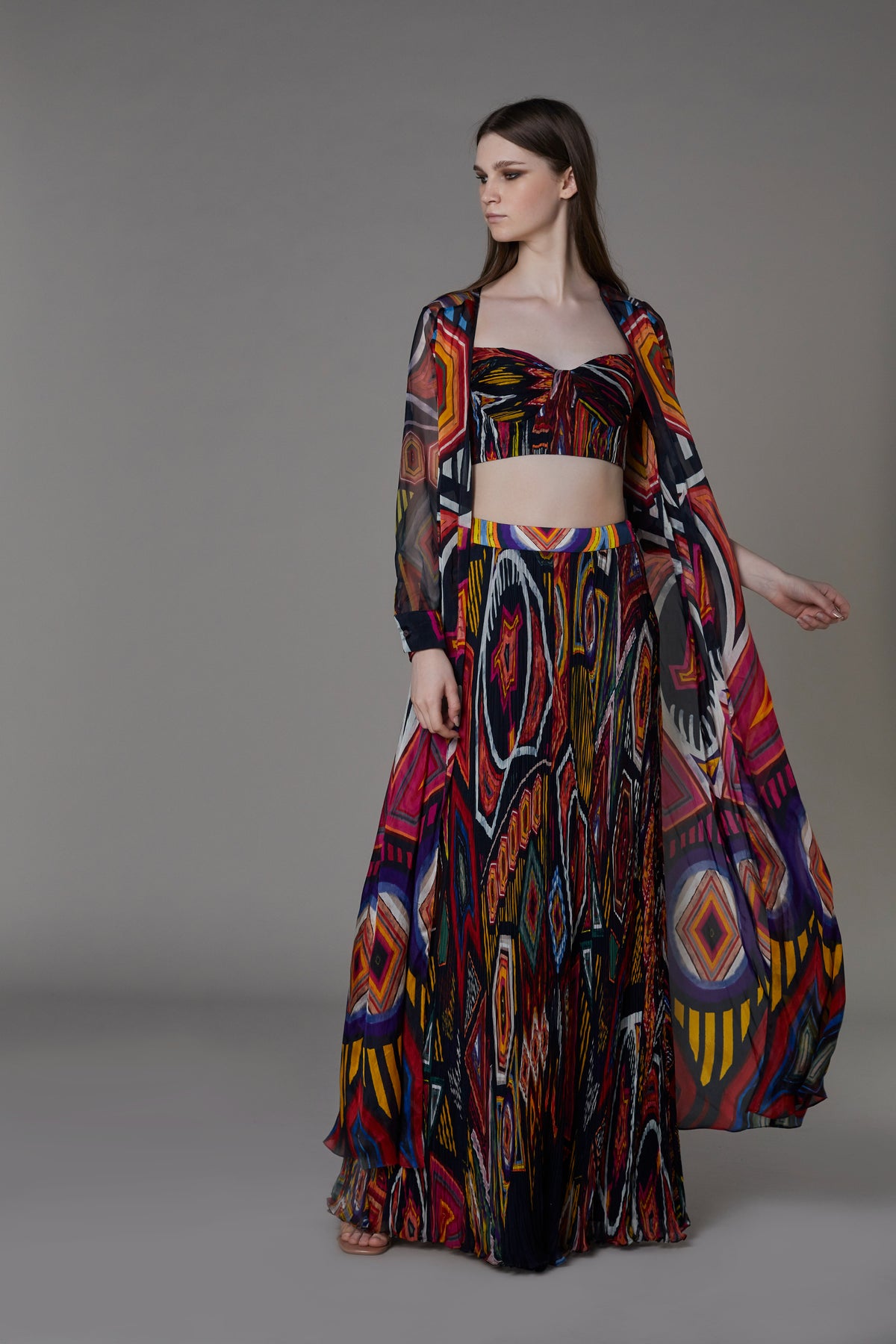 Multi colour afghani print cape set