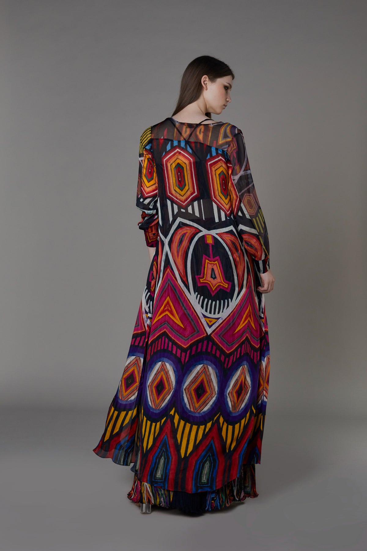 Multi colour afghani print cape set