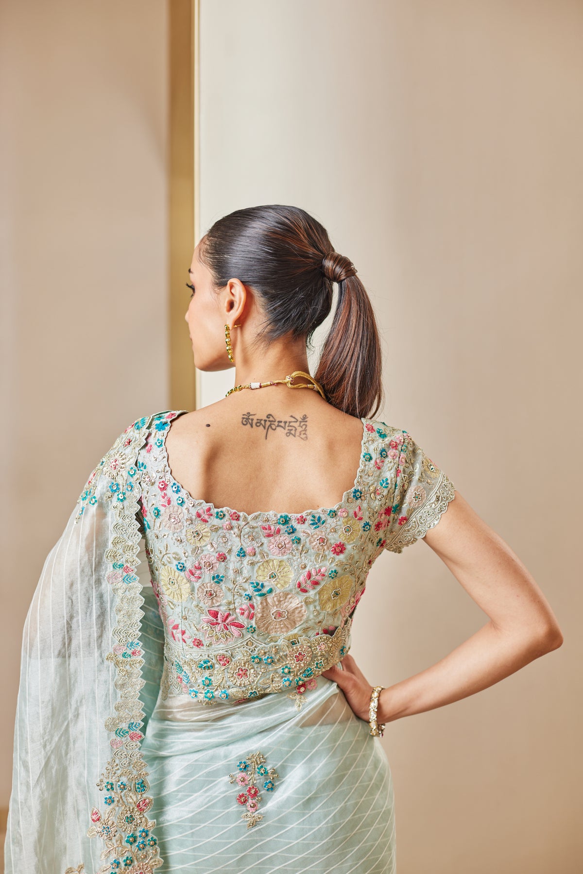 Winter Mint Embroidered Saree