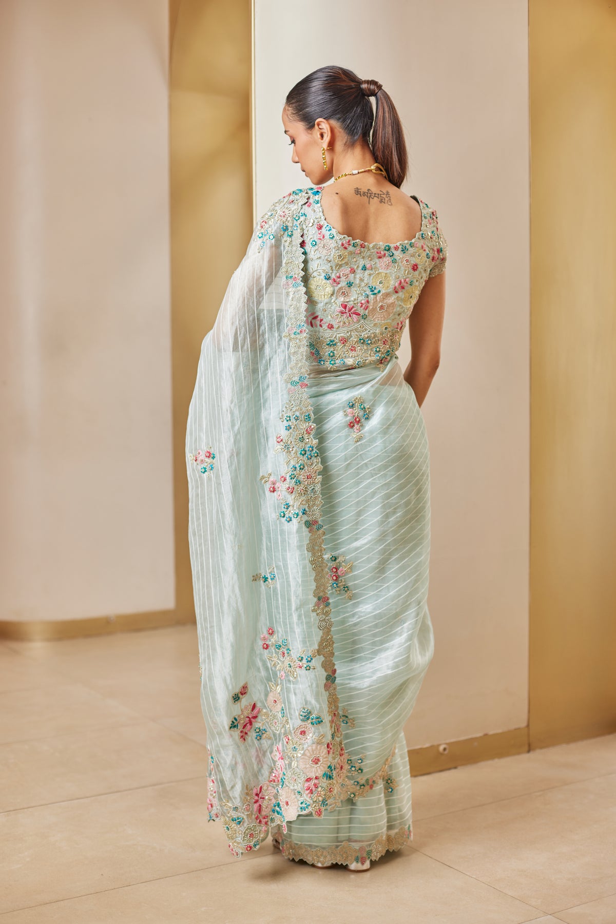Winter Mint Embroidered Saree