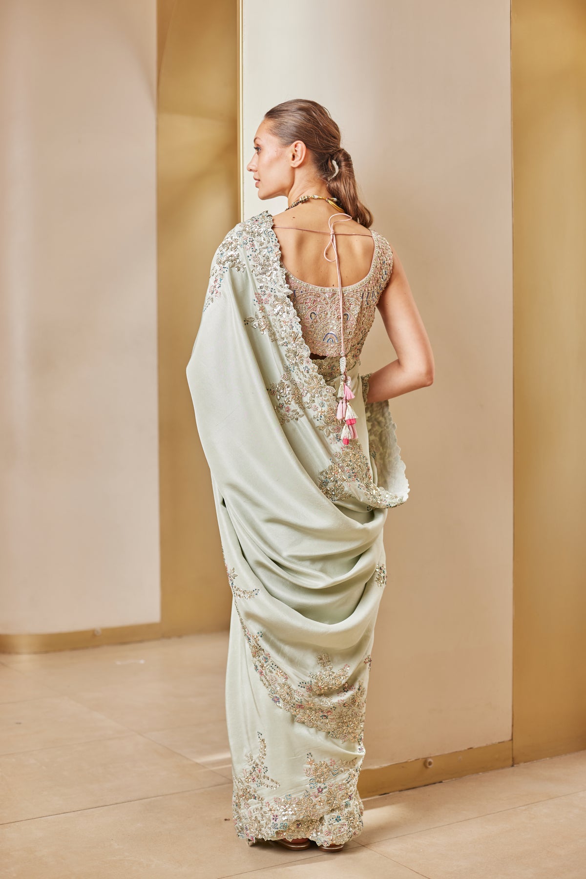 Olive Green Embroidered Saree