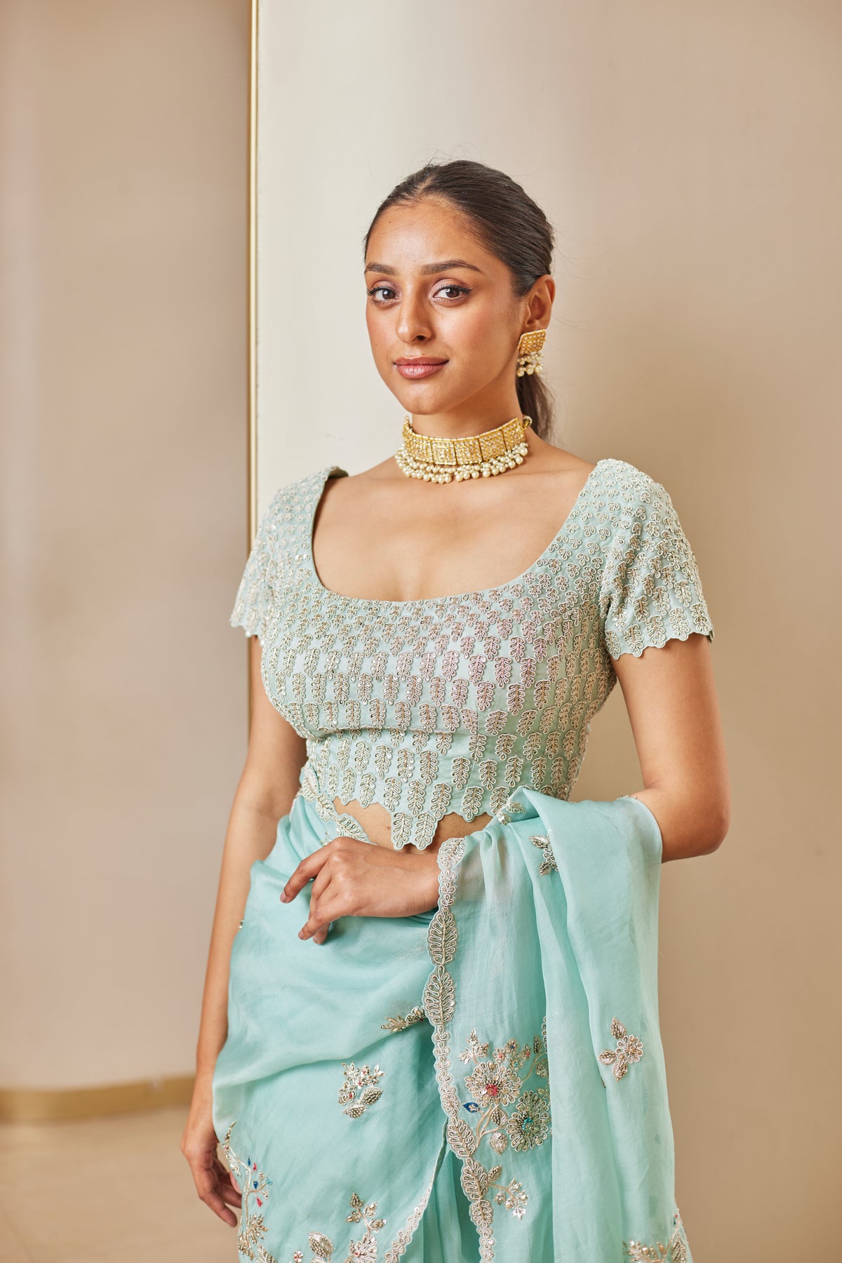 Teal Embroidered Saree