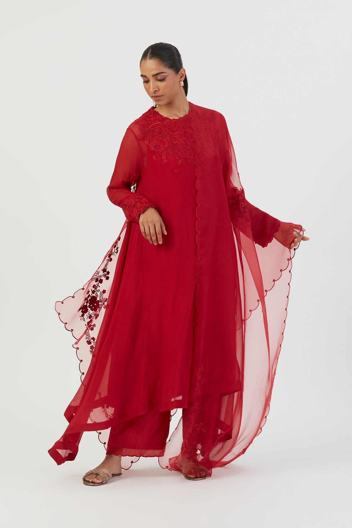 Red Mehar Kurta Set