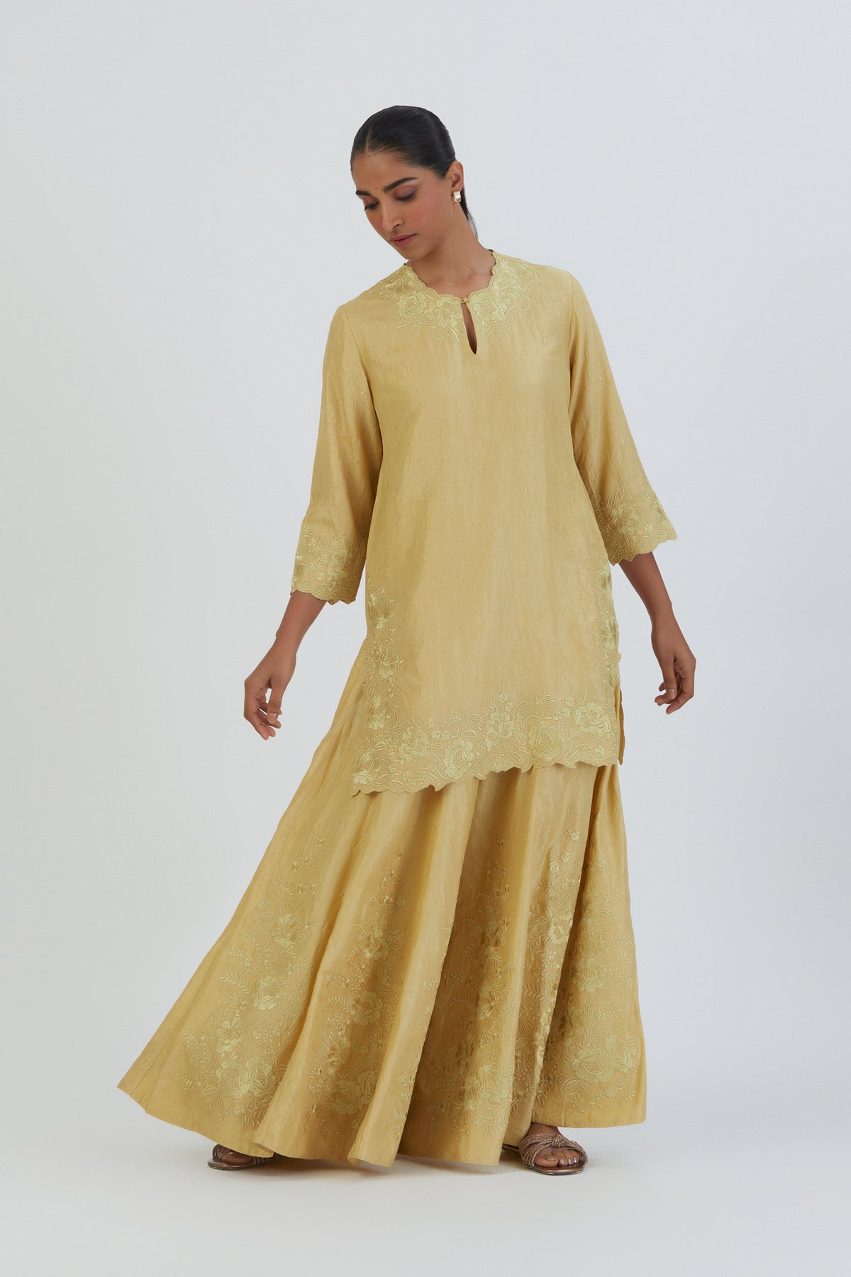 Light Yellow Mira Sharara Set