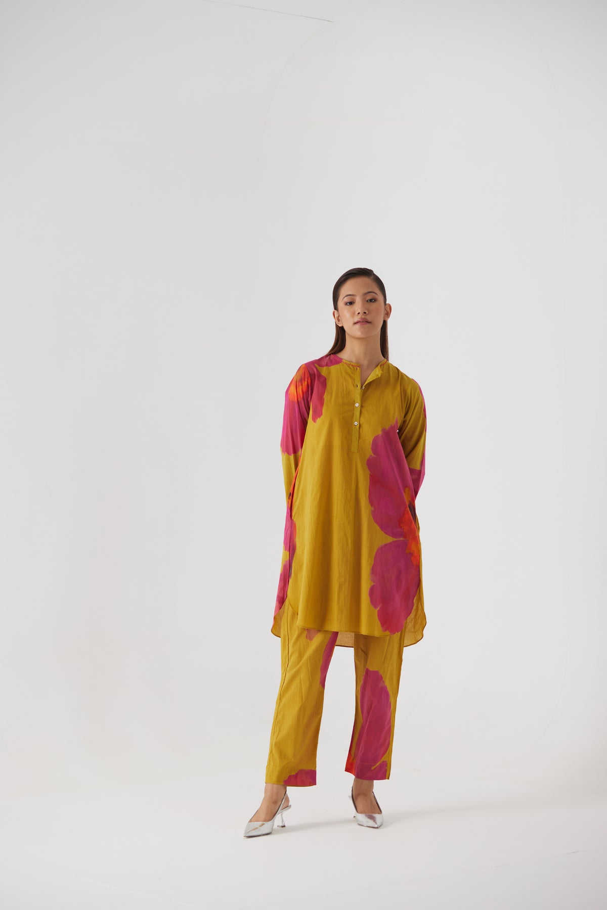 Pink Mustard Poppies Kurta Set