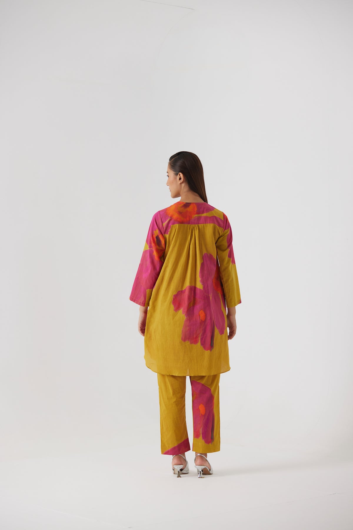 Pink Mustard Poppies Kurta Set