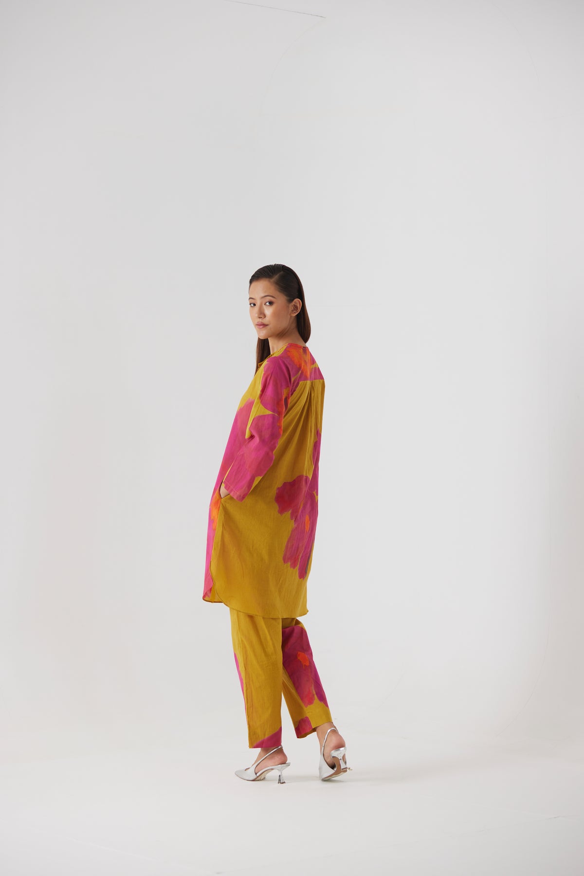 Pink Mustard Poppies Kurta Set
