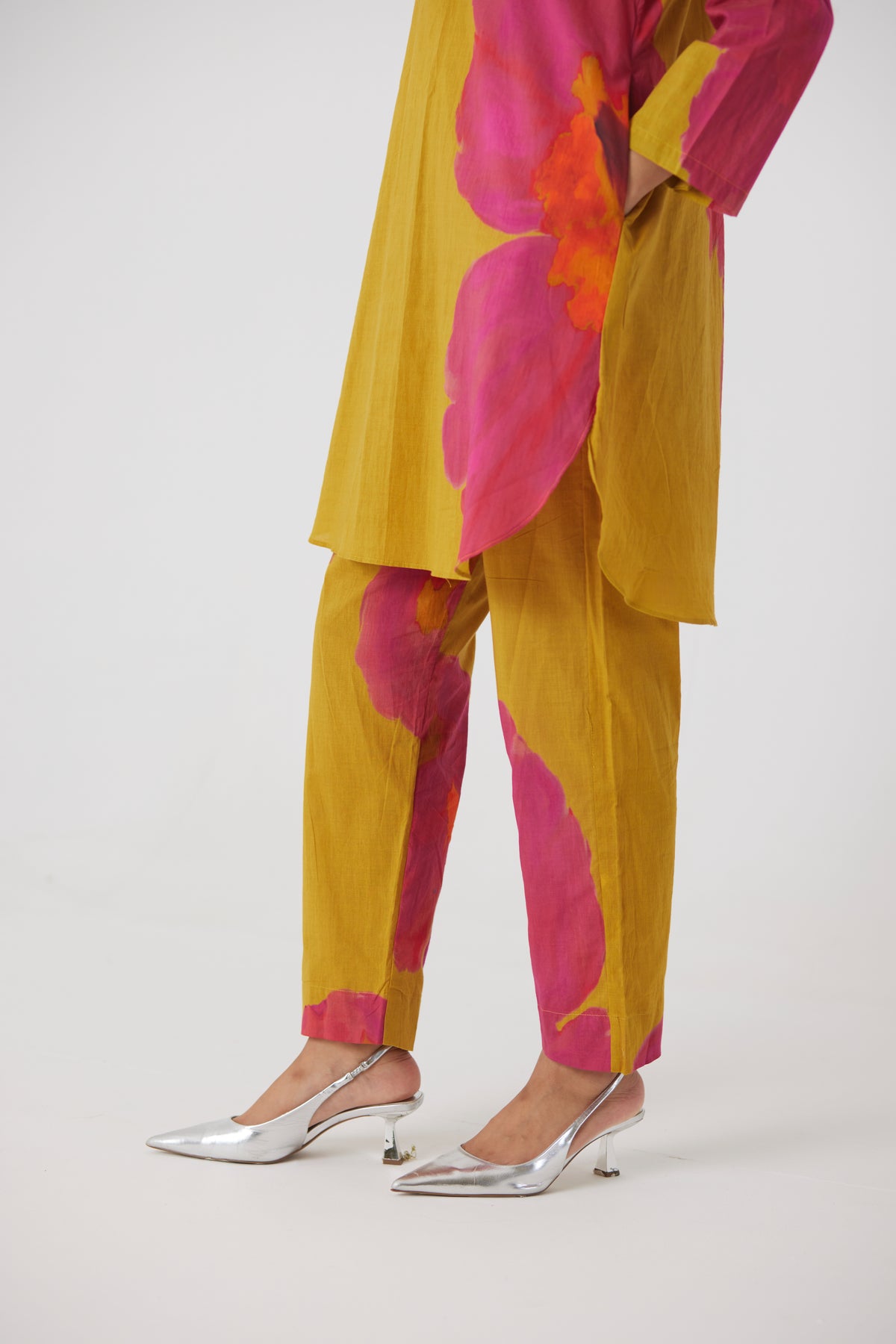 Pink Mustard Poppies Kurta Set