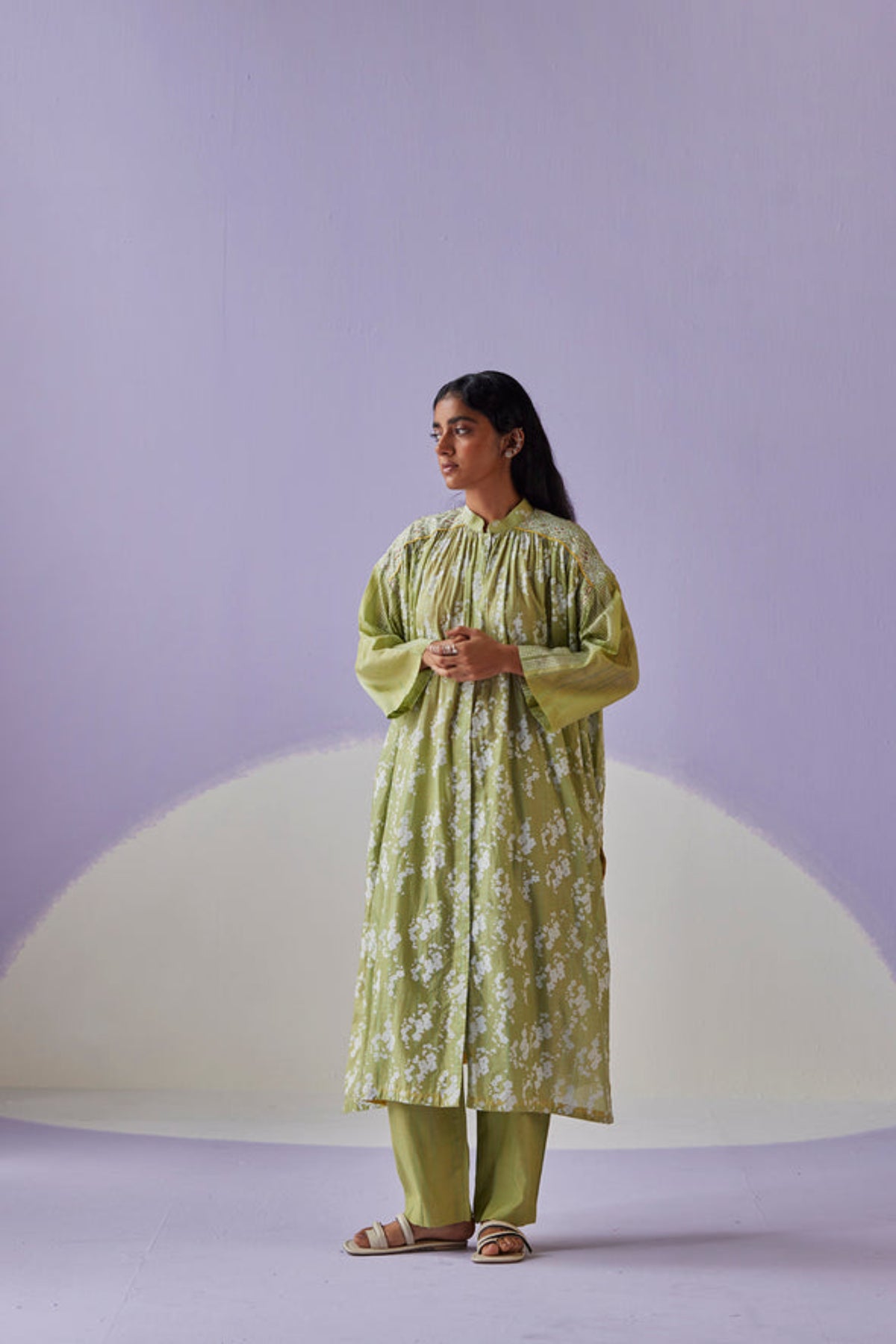 Green Long Gathered Tunic Set