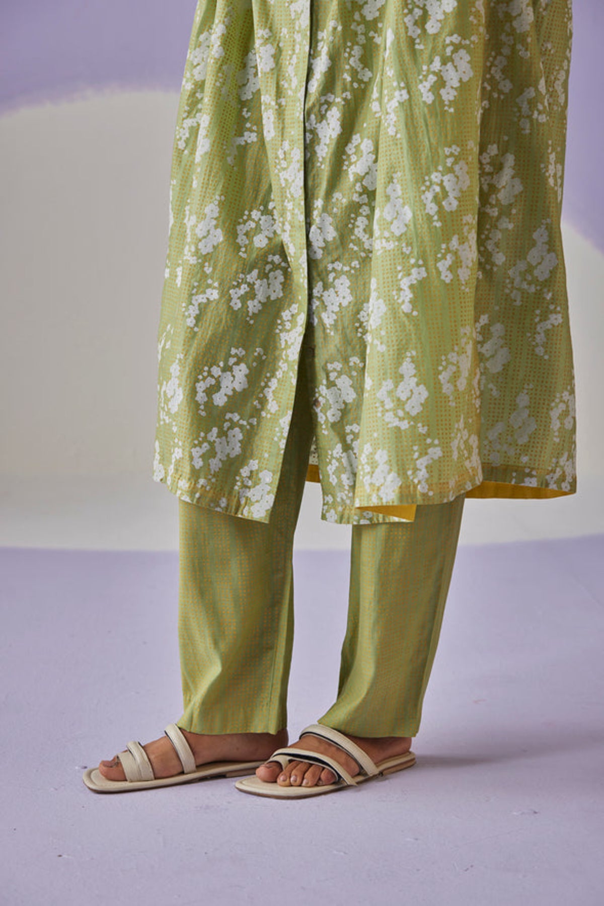 Green Long Gathered Tunic Set