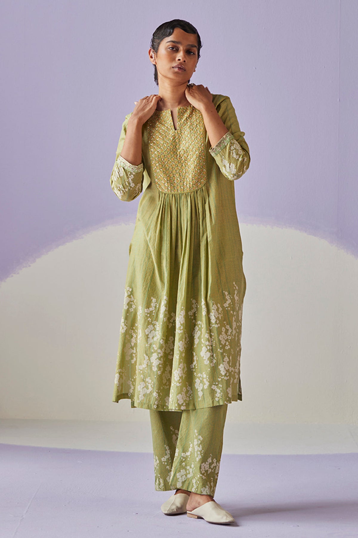 Green Yoke Kurta Set