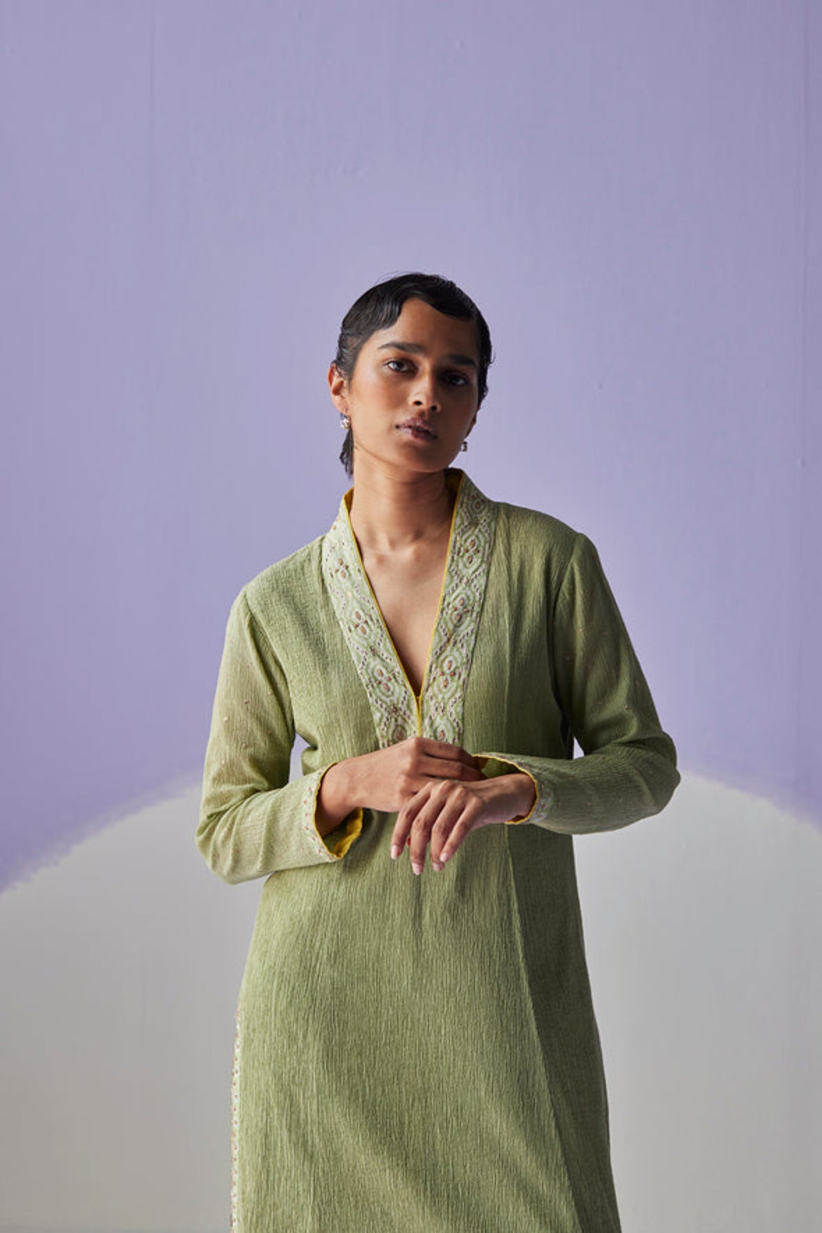 Green Crinkled Kurta Set