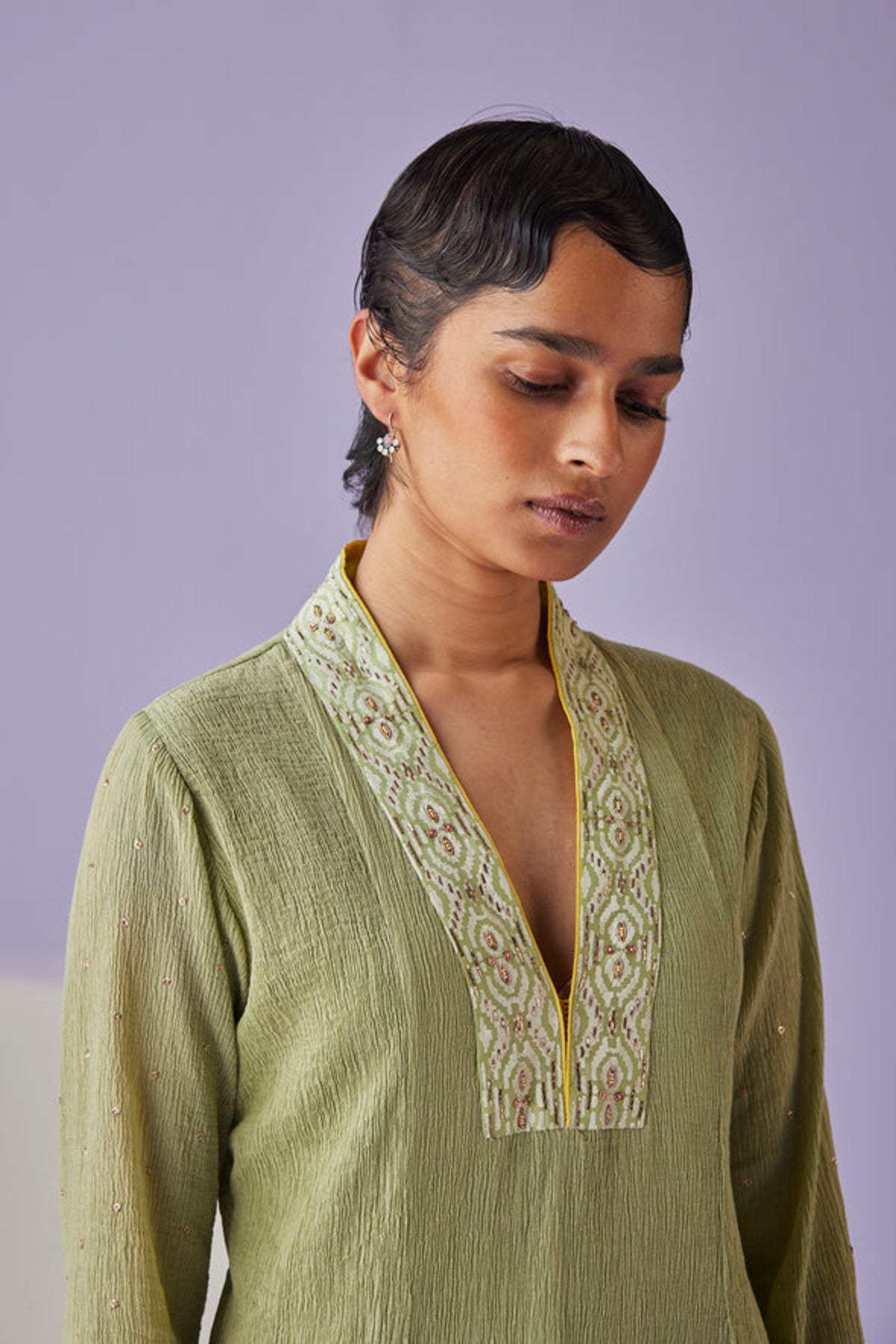 Green Crinkled Kurta Set