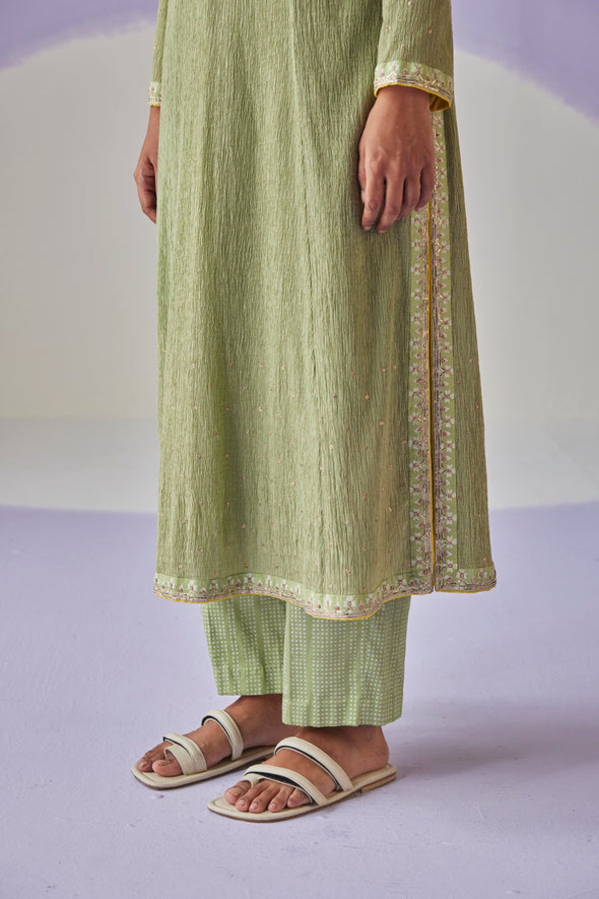 Green Crinkled Kurta Set