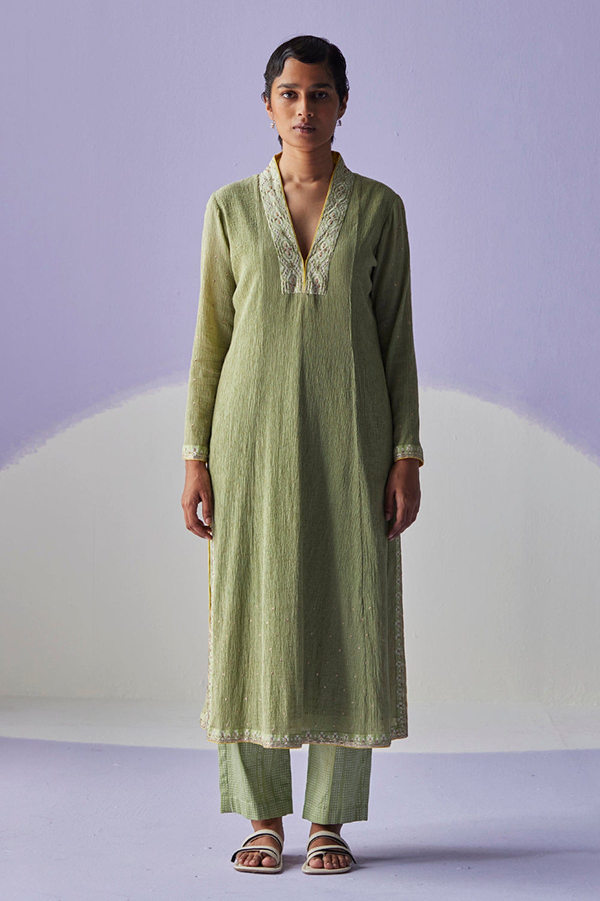 Green Crinkled Kurta Set