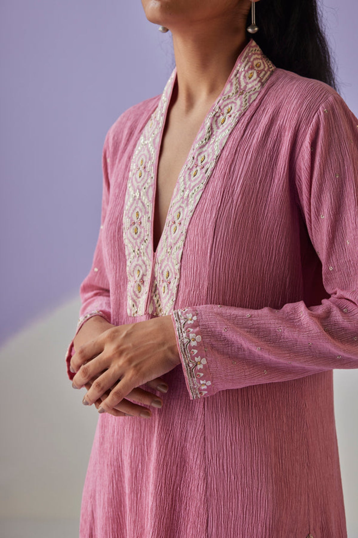 Rose Pink Crinkled Kurta Set