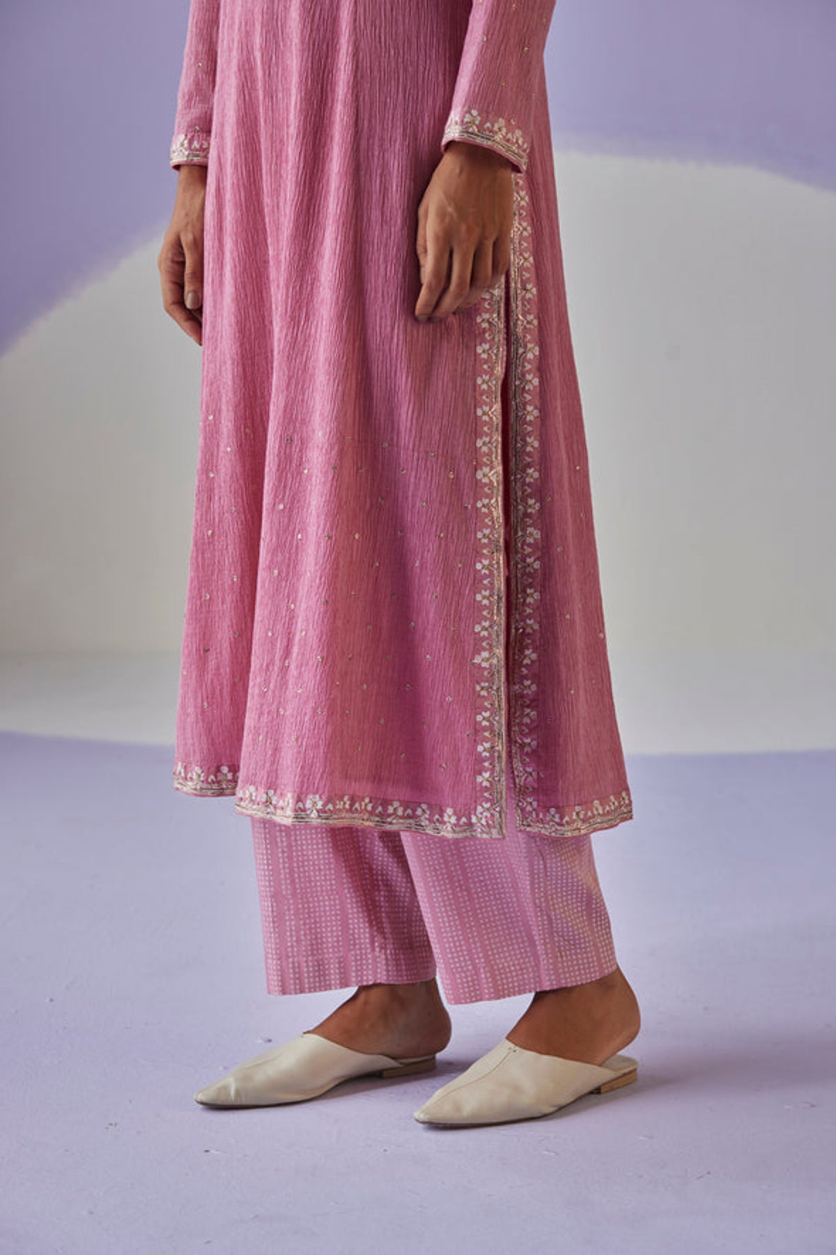 Rose Pink Crinkled Kurta Set