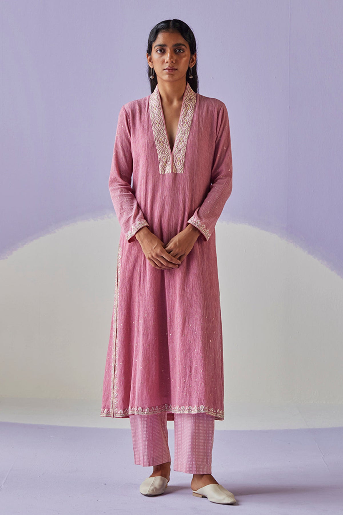 Rose Pink Crinkled Kurta Set