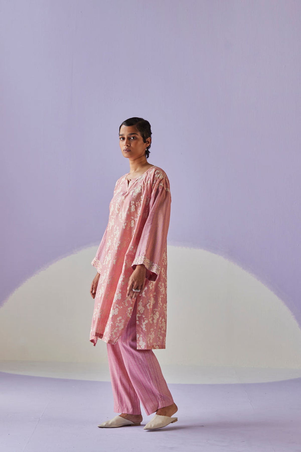 Pink Block Printed Kurta Set