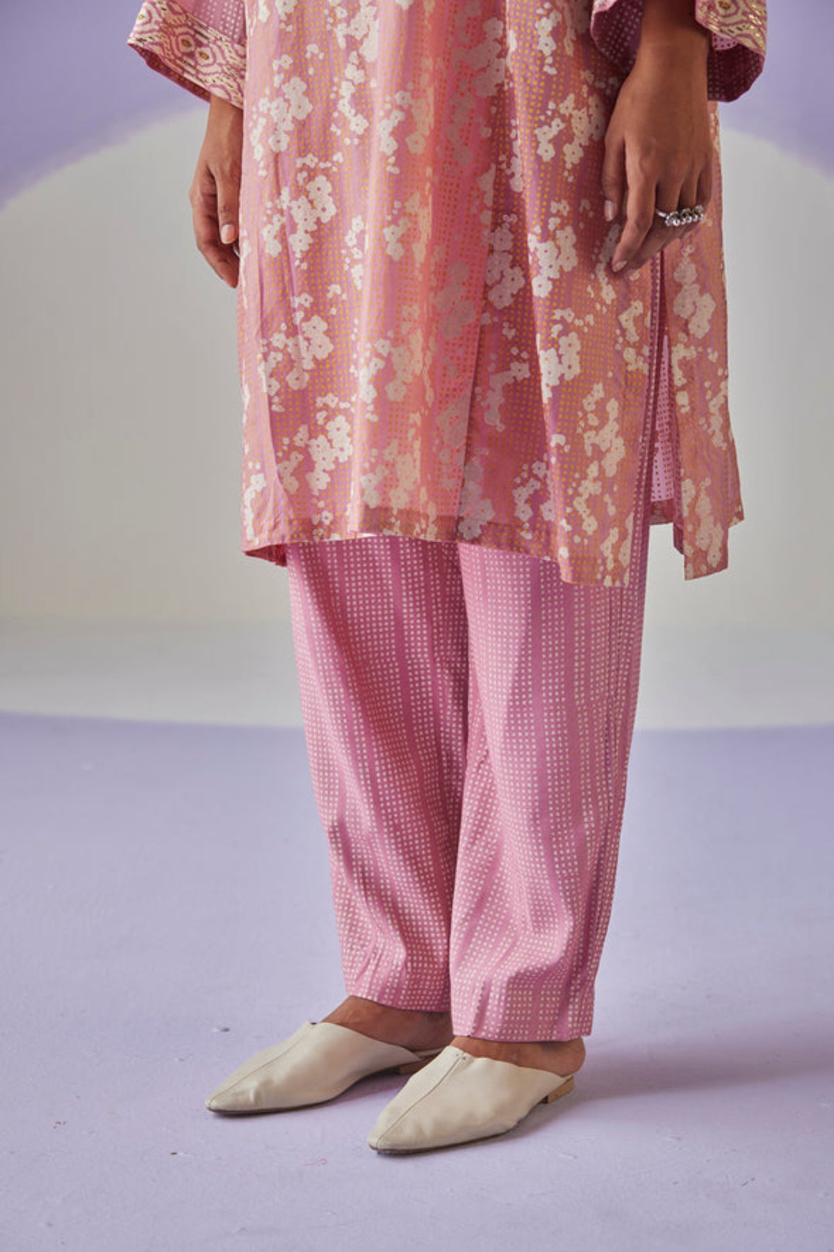 Pink Block Printed Kurta Set