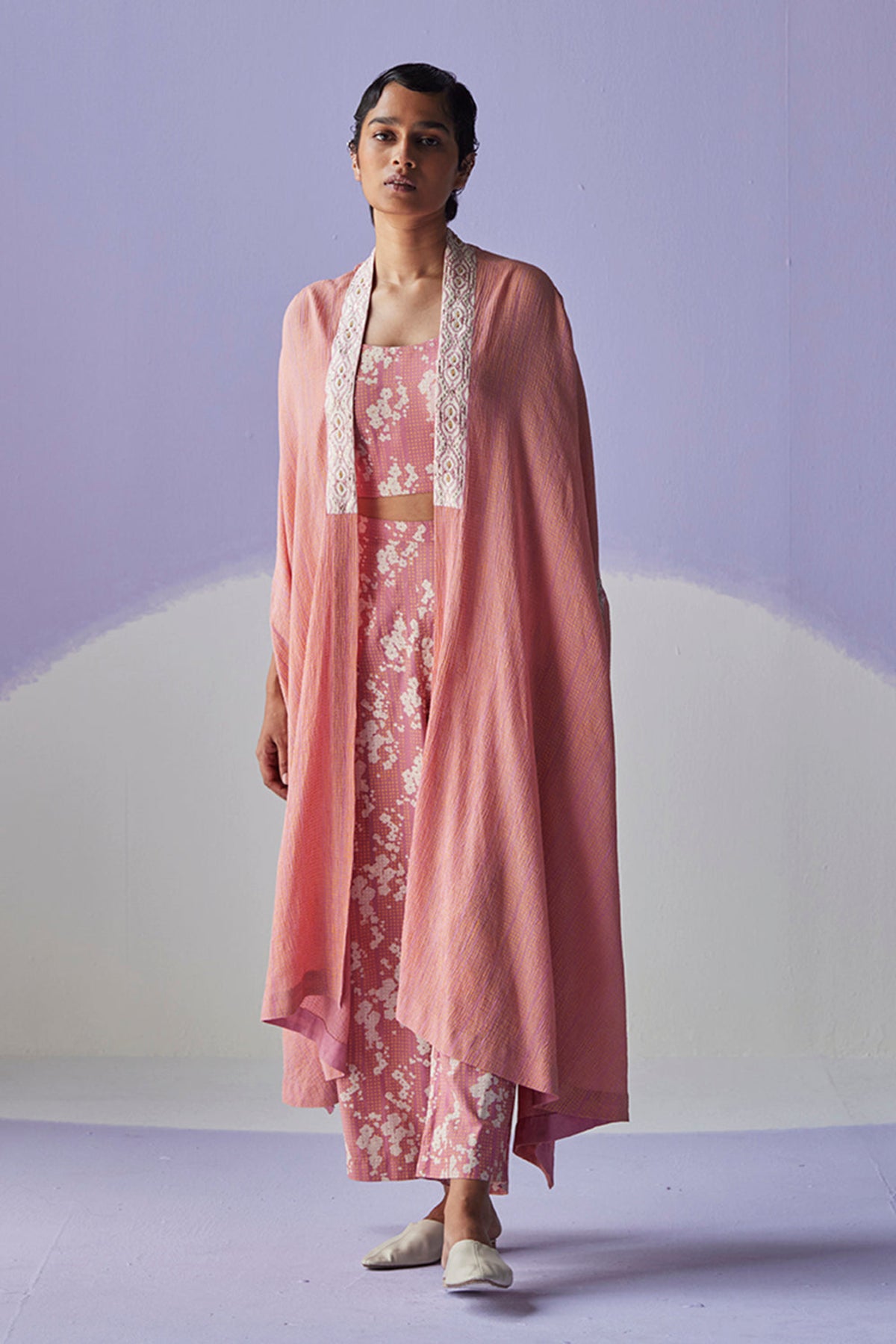 Rose Pink Crinkled Cape Set