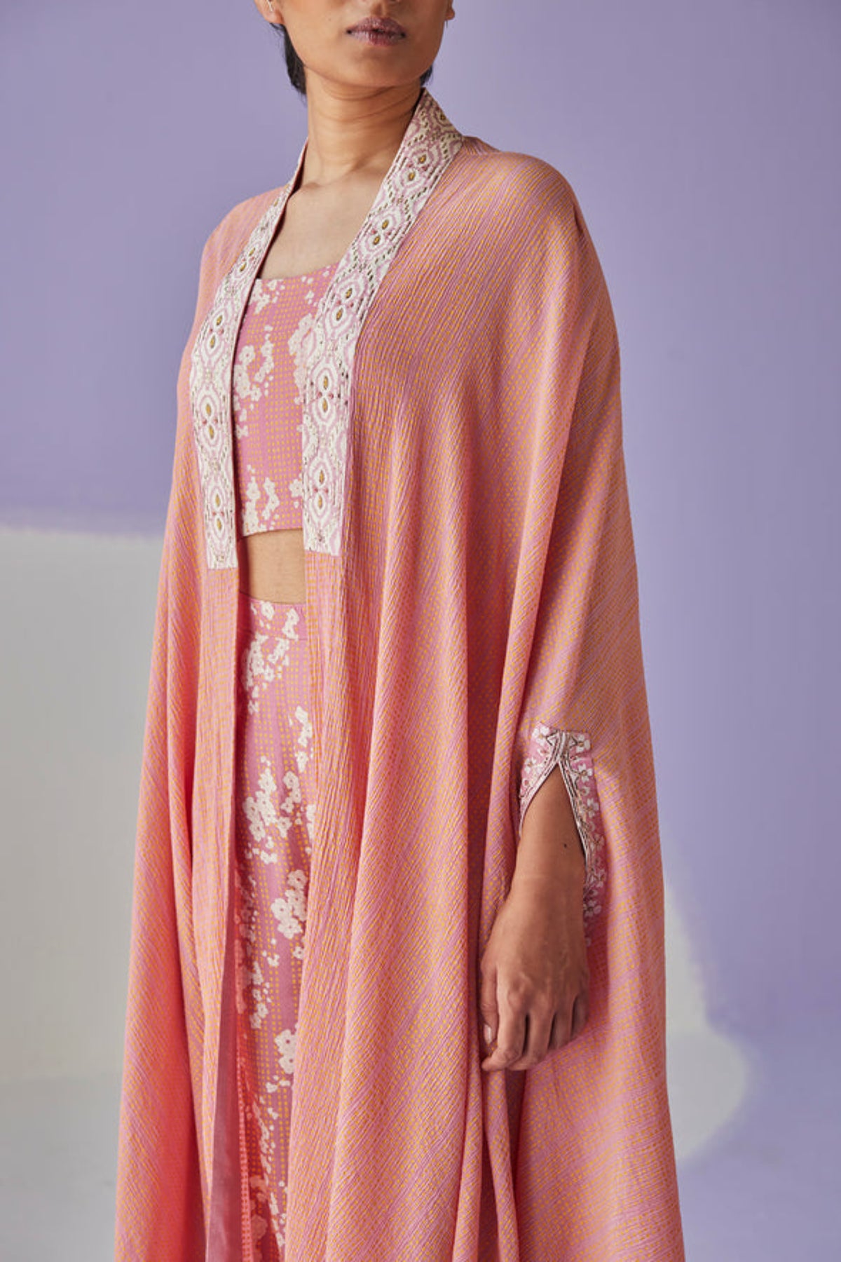 Rose Pink Crinkled Cape Set