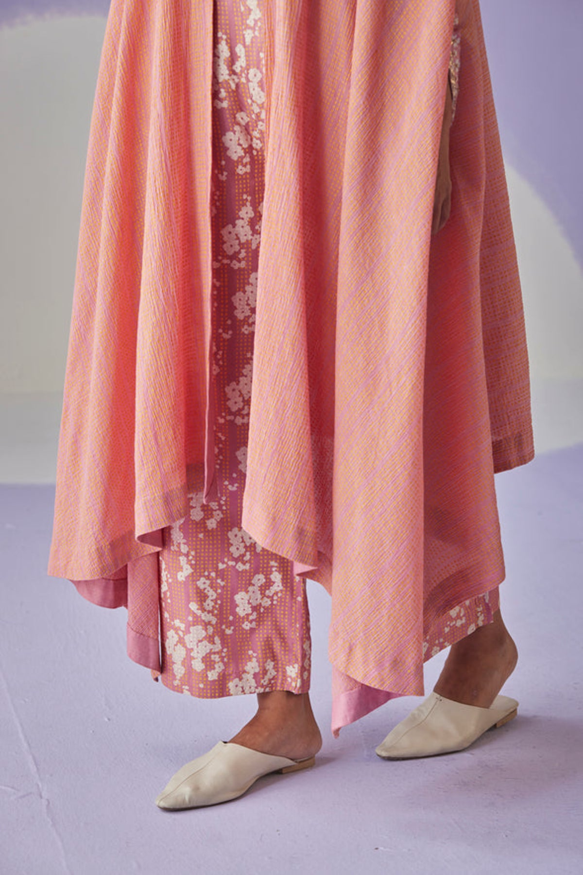 Rose Pink Crinkled Cape Set