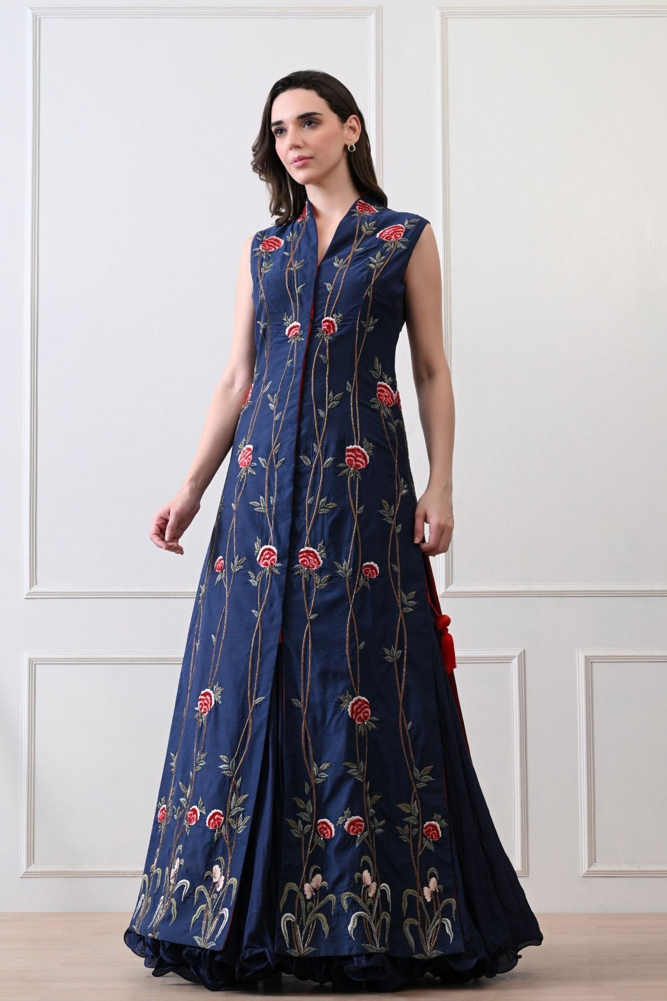 Blue Long Jacket Anarkali Set - Samant Chauhan - Elahe