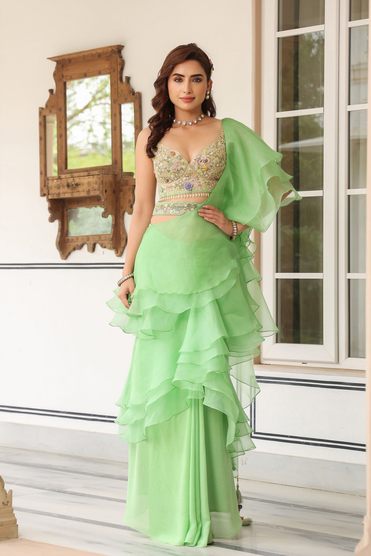 Gulzar Ruffle Saree Set