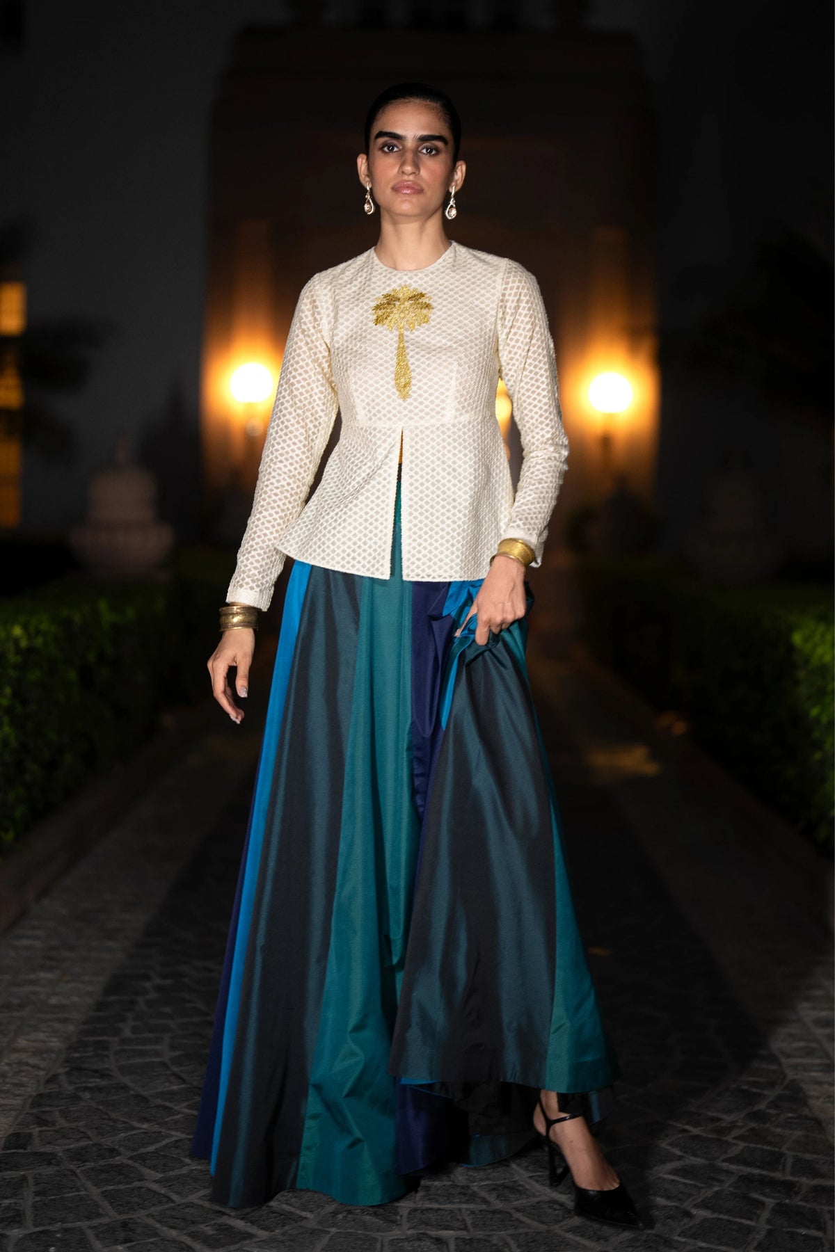 Peplum Top & Panelled Maxi Skirt